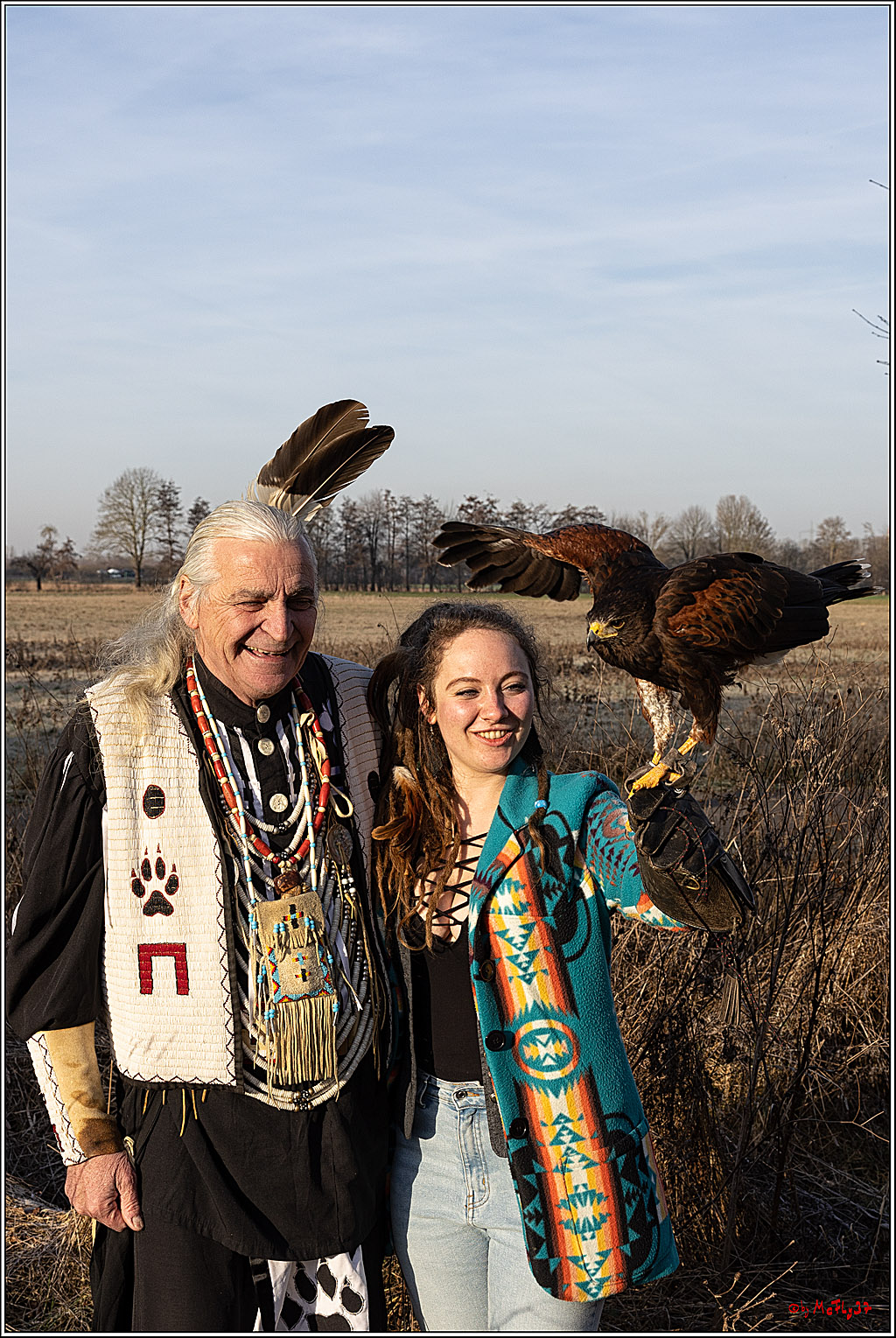 Cheyenne-Halbblut Hunting Wolf in der Falknerei Pierre Schmidt; Gymnich, 09.02.2023